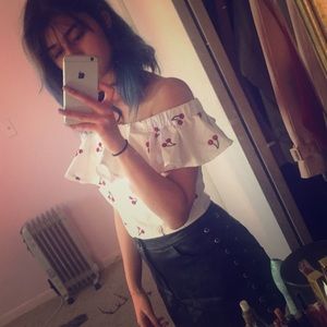Topshop off the shoulder cherry crop top